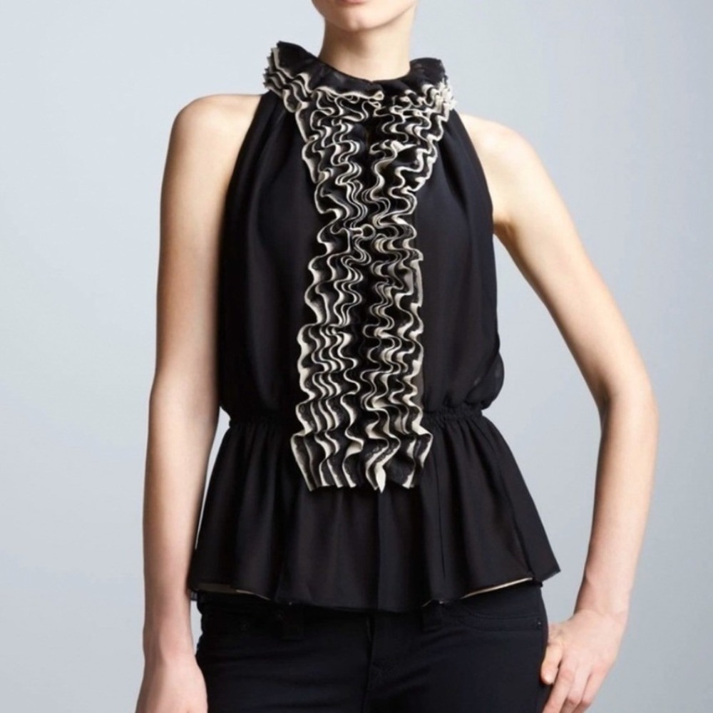 Robert Rodriguez Neiman Marcus Target Blouse Small Black Ruffle Peplum Lace